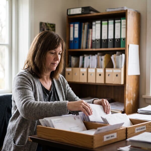 Büroassistentin sortiert die Eingangspost