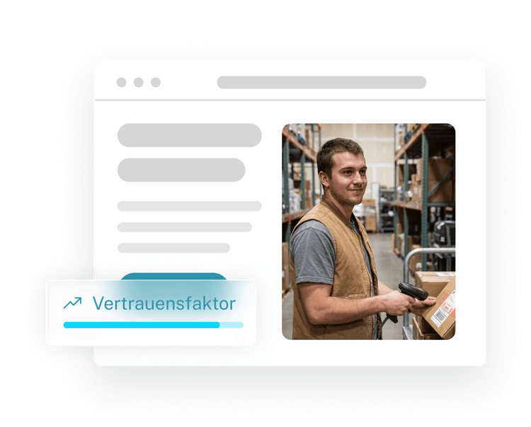 Webseiten-Entwurf eines Betriebs mit Mitarbeiterfoto und Balken für den Vertrauensfaktor