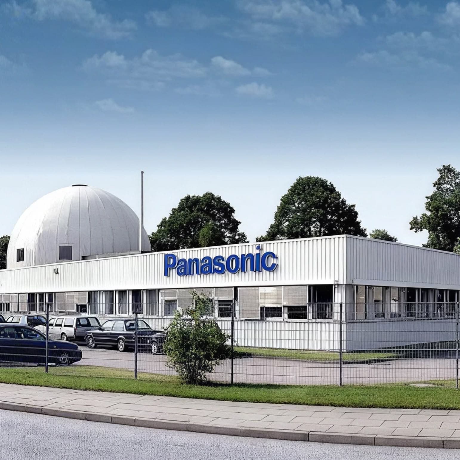 Betriebsgebäude von Panasonic mit dem Schriftzug an der Fassade