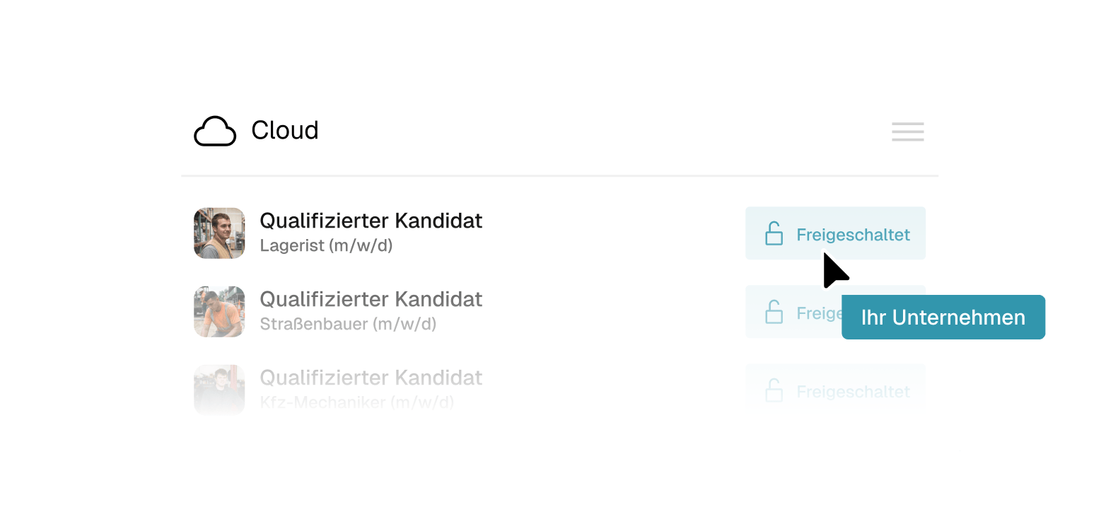 Liste qualifizierter Kandidaten in der Cloud, die für Ihr Unternehmen freigeschaltet werden
