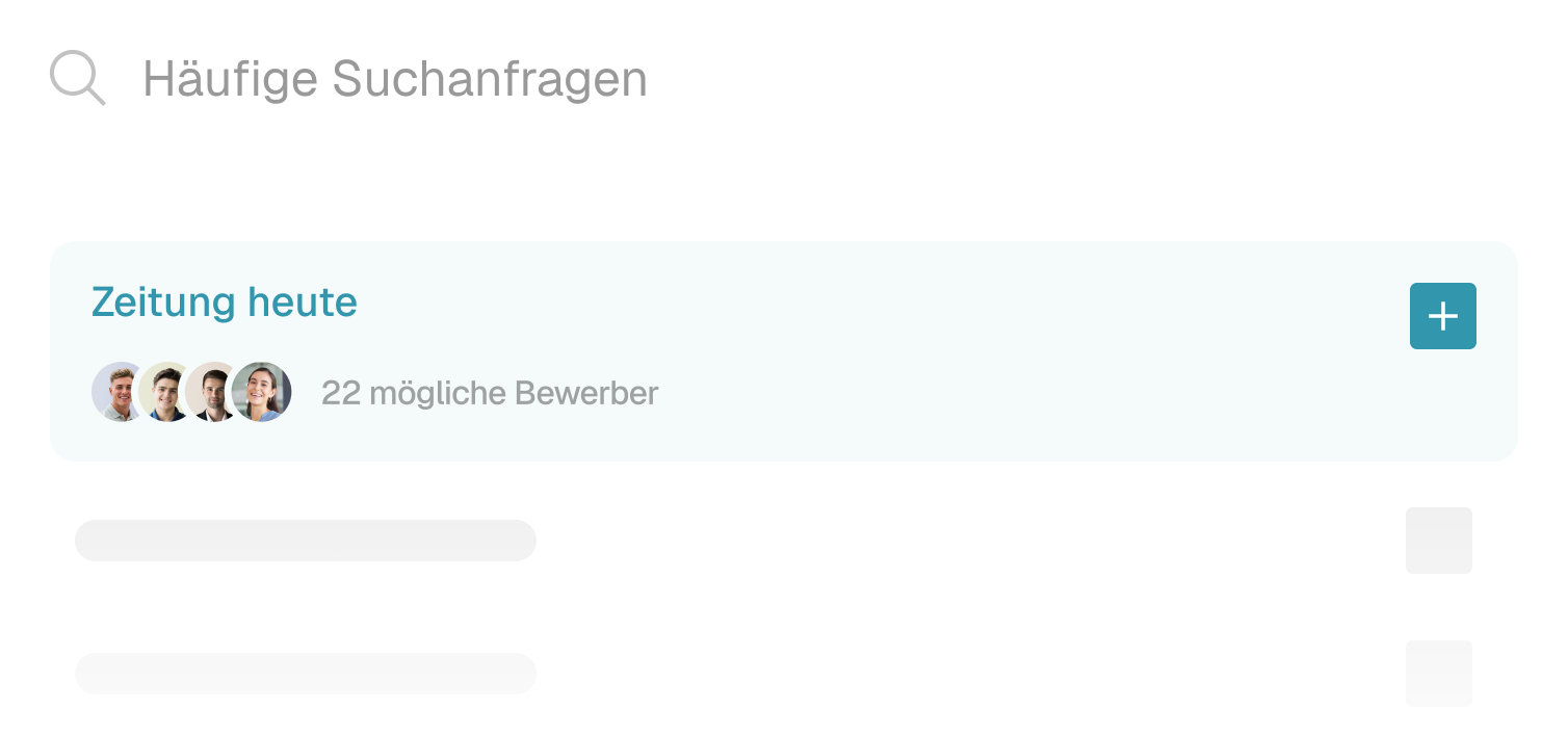 Suchfeld mit häufigen Suchanfragen, darunter eine Zeitungsseite mit 22 möglichen Bewerbern